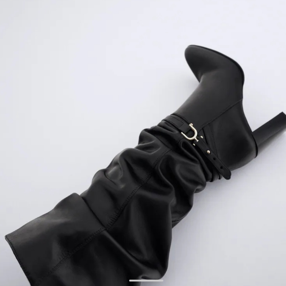 Zara 100% Leather High-Heel Over-the-Knee Boots - Picture 4 of 7
